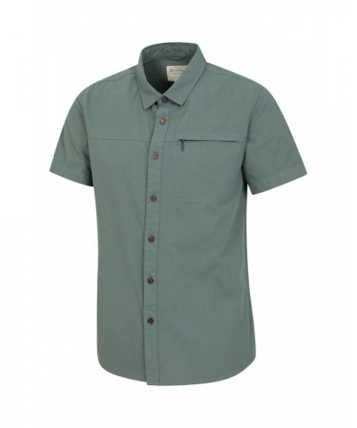 Coconut Slub Texture Mens Short-Sleeved Shirt Green $17.39 Tops