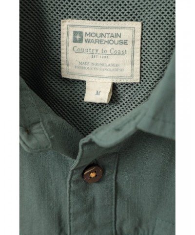 Coconut Slub Texture Mens Short-Sleeved Shirt Green $17.39 Tops