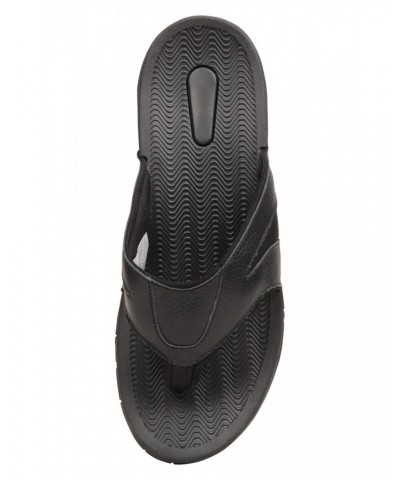 Mens Comfort Leather Flip Flops Black $20.89 Footwear