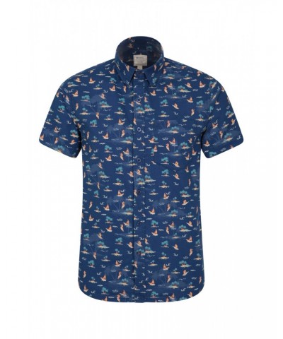 Tropical Printed Mens Short Sleeved Shirt Indigo $15.84 Tops