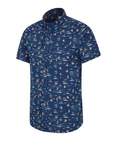 Tropical Printed Mens Short Sleeved Shirt Indigo $15.84 Tops