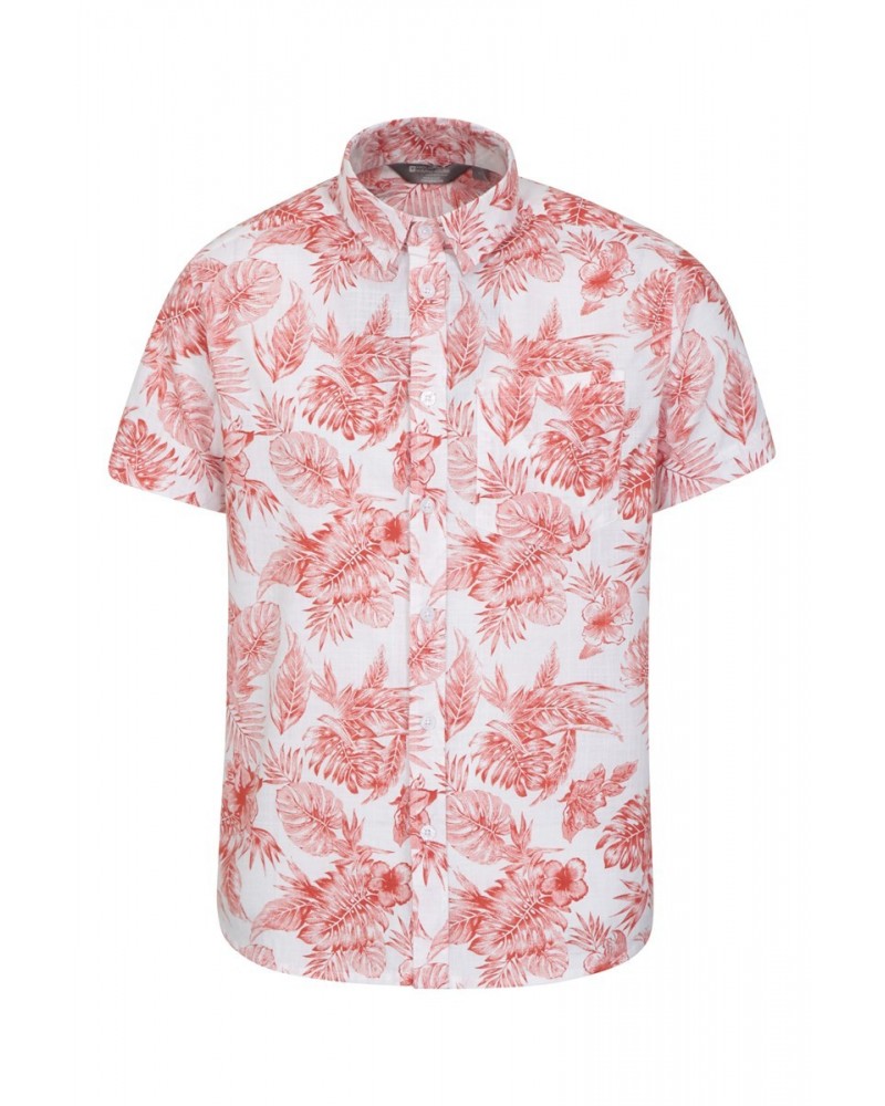 Tropical Printed Mens Short Sleeved Shirt Orange $15.51 Tops