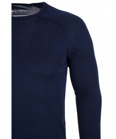 Merino Mens Long Sleeved Round Neck Top Navy $17.76 Thermals