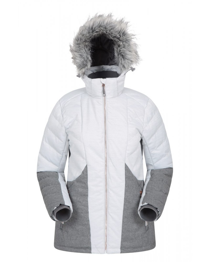 Snowflake Womens Insulated Ski Jacket Light Grey $49.39 Jackets