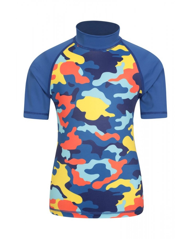 Short Sleeve Kids Printed Rash Guard Camouflage $10.19 Tops