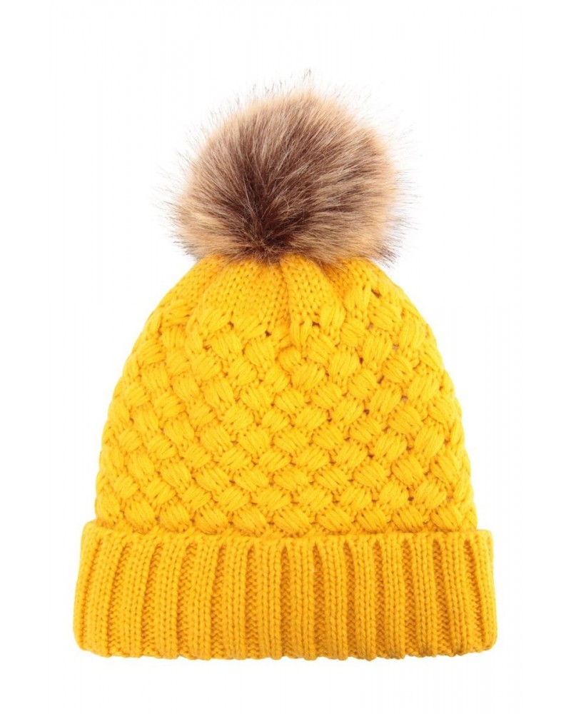 Lisbon Sherpa Lined Womens Thermal Pom-Pom Beanie Mustard $16.17 Accessories