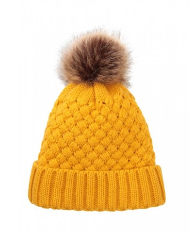 Lisbon Sherpa Lined Womens Thermal Pom-Pom Beanie Mustard $16.17 Accessories