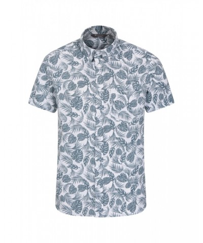 Tropical Printed Mens Short Sleeved Shirt Light Teal $15.84 Tops