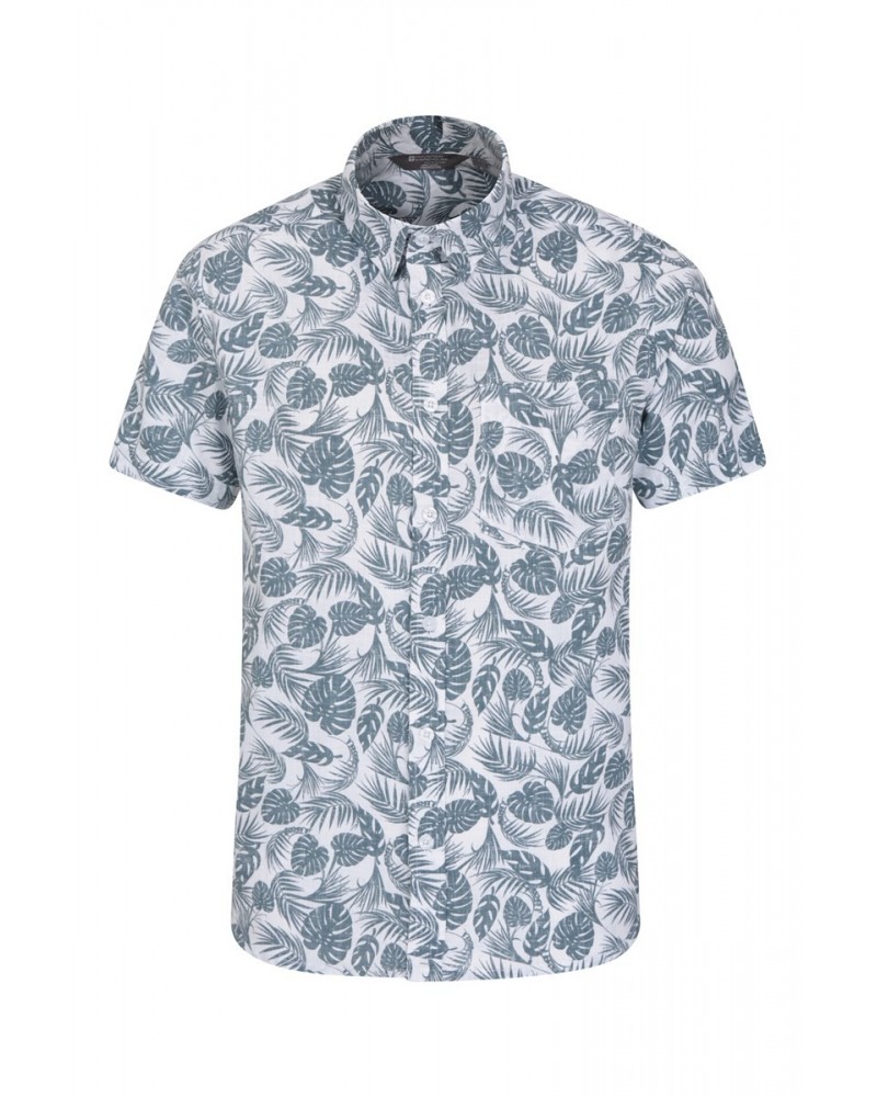 Tropical Printed Mens Short Sleeved Shirt Light Teal $15.84 Tops