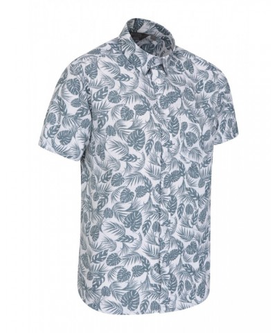 Tropical Printed Mens Short Sleeved Shirt Light Teal $15.84 Tops