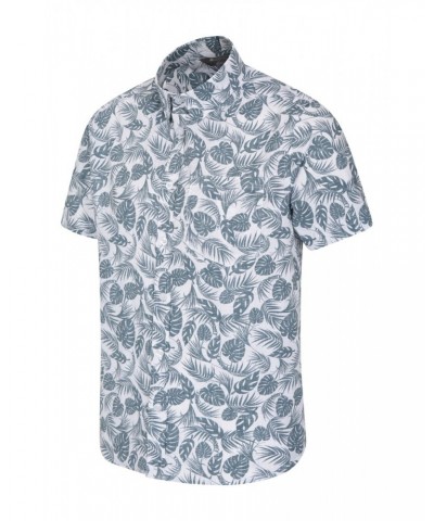 Tropical Printed Mens Short Sleeved Shirt Light Teal $15.84 Tops