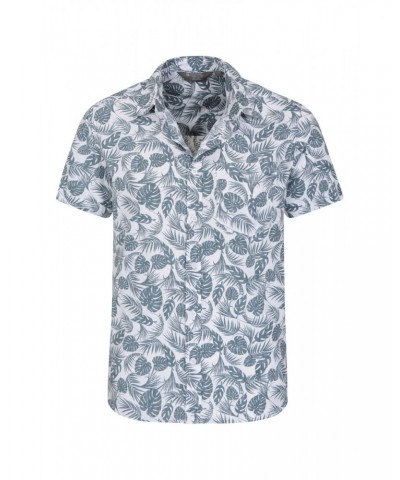 Tropical Printed Mens Short Sleeved Shirt Light Teal $15.84 Tops