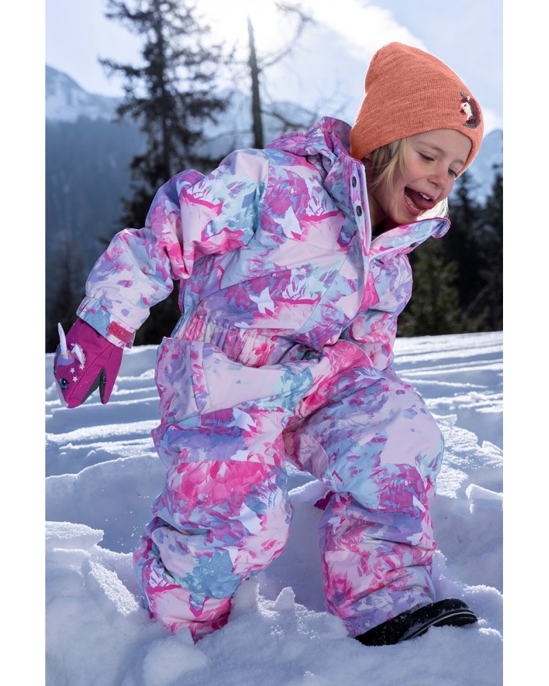 Cloud Printed Kids All in One Waterproof Snowsuit Bubble Gum $33.14 Ski