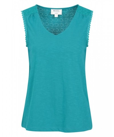 Portofino Womens Embroidered Tank Top Teal $13.56 Tops