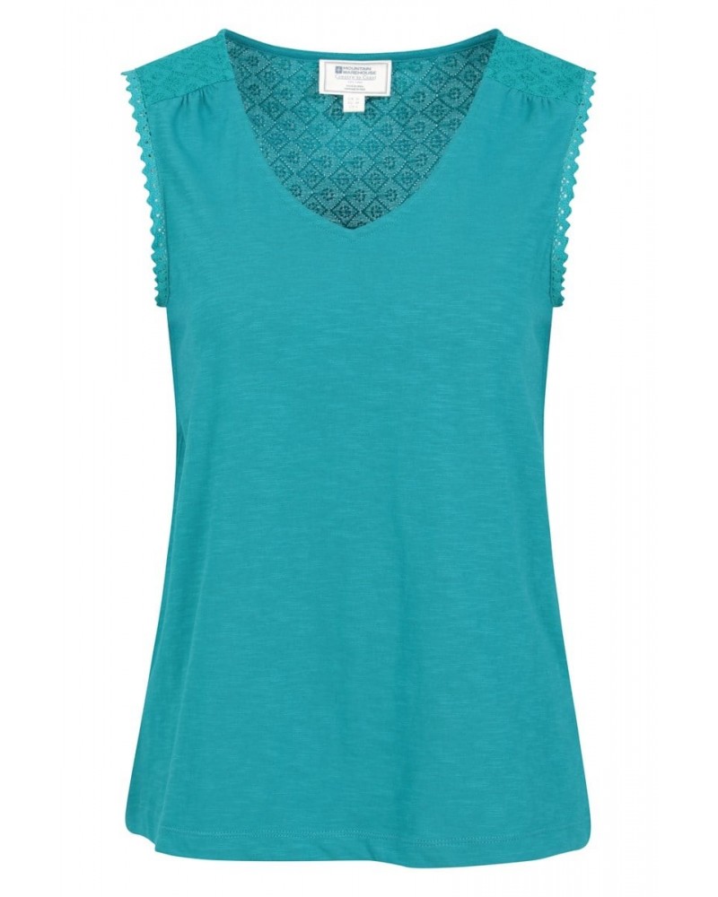 Portofino Womens Embroidered Tank Top Teal $13.56 Tops