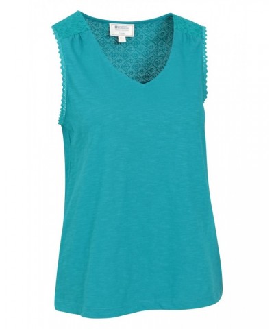 Portofino Womens Embroidered Tank Top Teal $13.56 Tops