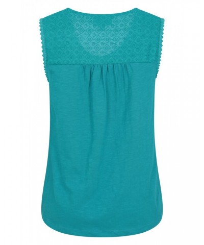 Portofino Womens Embroidered Tank Top Teal $13.56 Tops