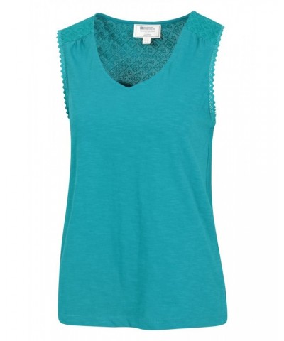 Portofino Womens Embroidered Tank Top Teal $13.56 Tops