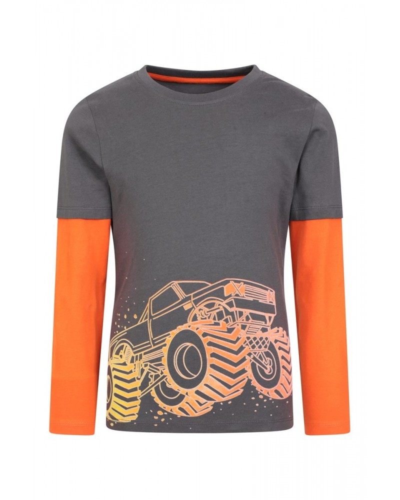 Monster Truck Organic Kids T-Shirt Charcoal $10.07 Tops