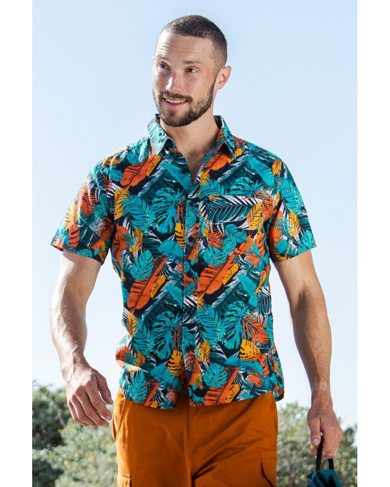 Hawaiian Short Sleeve Mens Shirt Turquoise $19.79 Tops