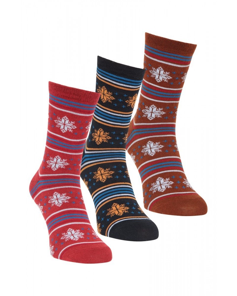 Recycled Jacquard Mens Mid-Calf Socks 3-Pack Red $13.74 Accessories