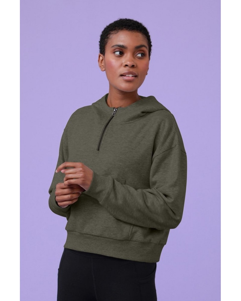 Womens Zip Front Hoodie Dark Khaki $17.15 Tops