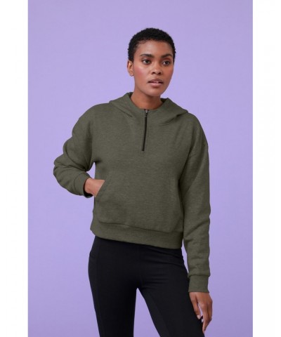 Womens Zip Front Hoodie Dark Khaki $17.15 Tops