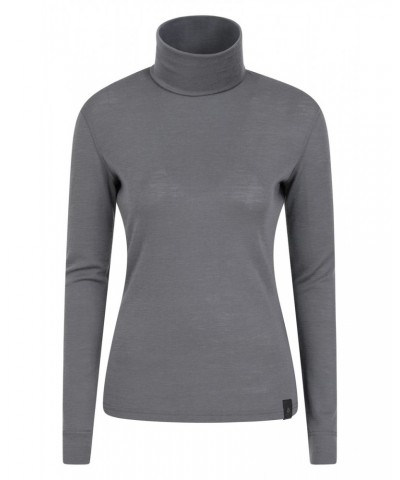 Womens Merino Roll Neck Top Grey $22.39 Thermals