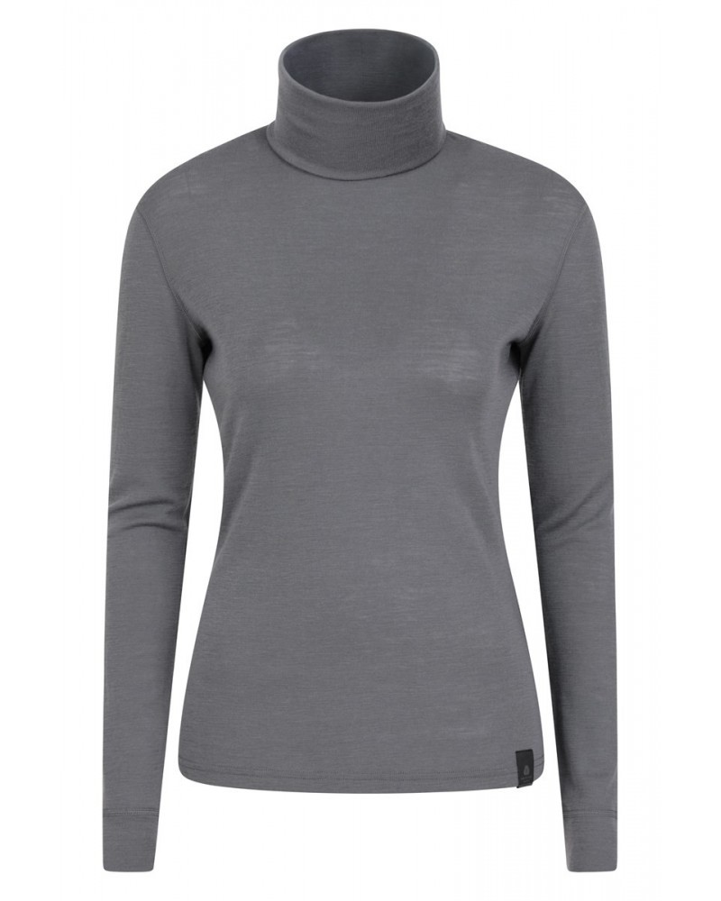 Womens Merino Roll Neck Top Grey $22.39 Thermals