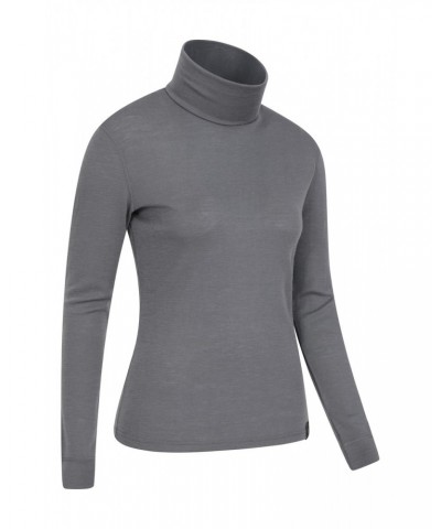 Womens Merino Roll Neck Top Grey $22.39 Thermals