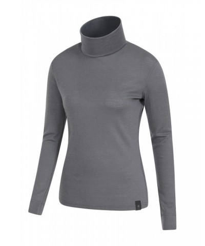 Womens Merino Roll Neck Top Grey $22.39 Thermals