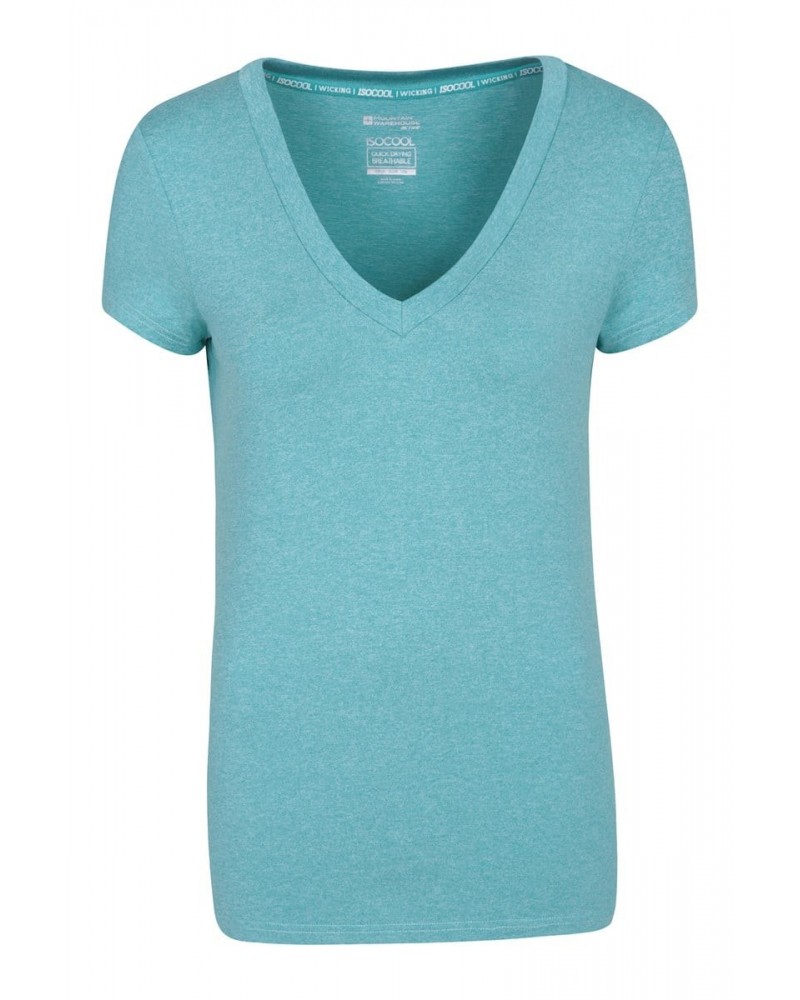 Vitality V Neck Womens Tee Teal $14.84 Tops