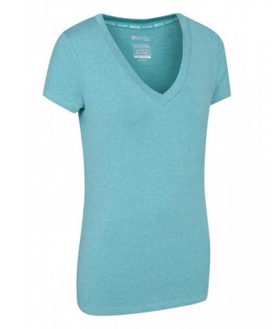 Vitality V Neck Womens Tee Teal $14.84 Tops