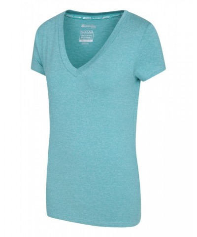 Vitality V Neck Womens Tee Teal $14.84 Tops