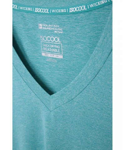 Vitality V Neck Womens Tee Teal $14.84 Tops