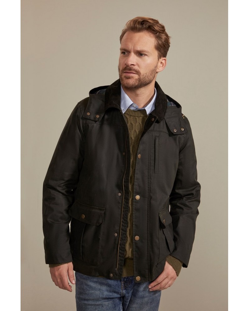 Darlington Mens Waxed Cotton Hooded Jacket Khaki $76.50 Jackets