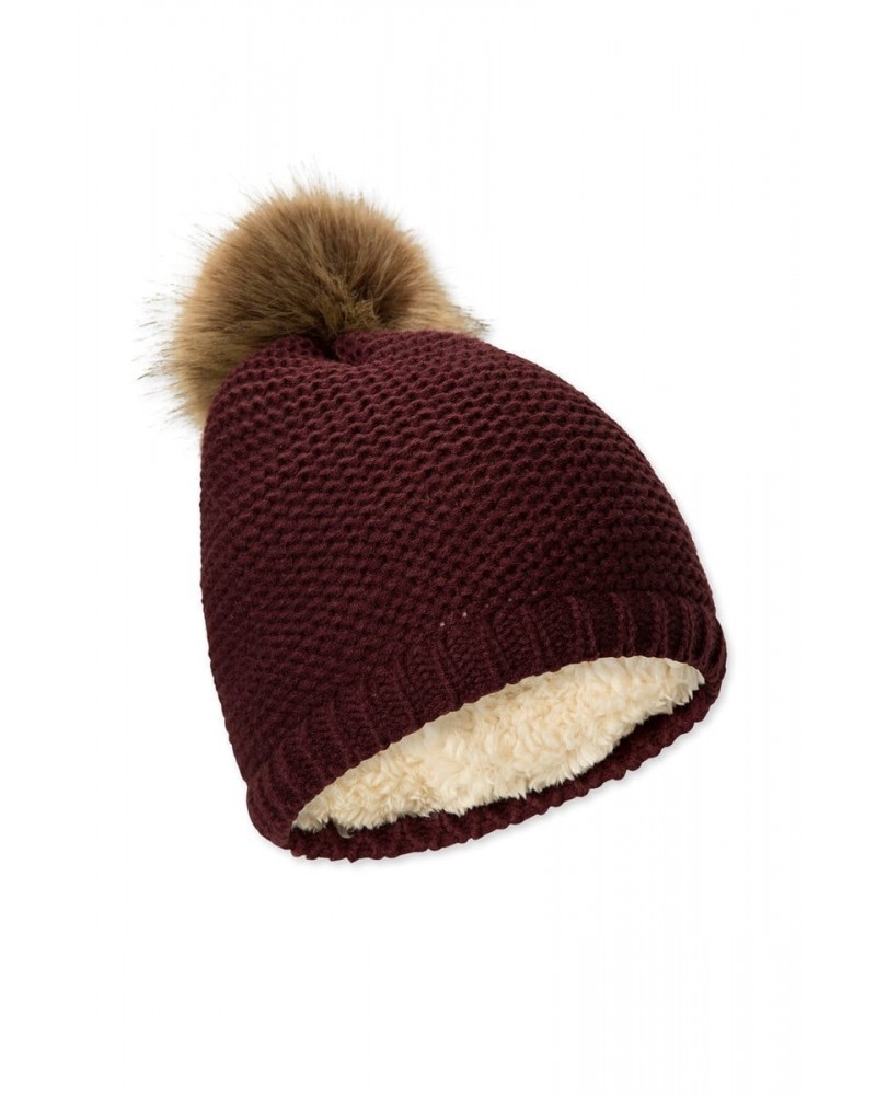 Geneva Sherpa Lined Womens Thermal Beanie Burgundy $13.86 Accessories