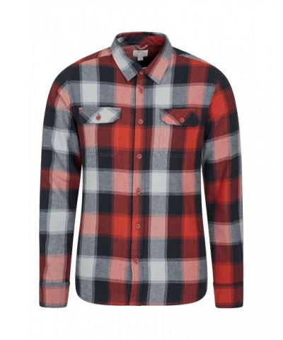 Trace Mens Flannel Long Sleeve Shirt Bright Orange $15.84 Tops