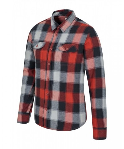 Trace Mens Flannel Long Sleeve Shirt Bright Orange $15.84 Tops