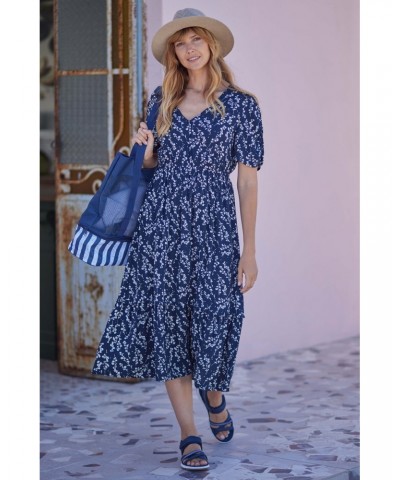 Oasis Womens Midi Tiered Dress Navy $27.50 Dresses & Skirts