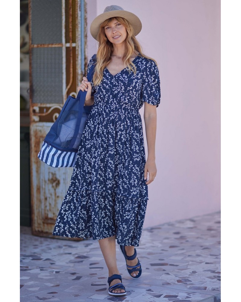 Oasis Womens Midi Tiered Dress Navy $27.50 Dresses & Skirts