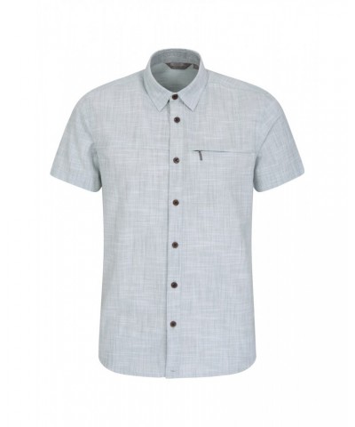 Coconut Slub Texture Mens Short-Sleeved Shirt Light Teal $15.29 Tops