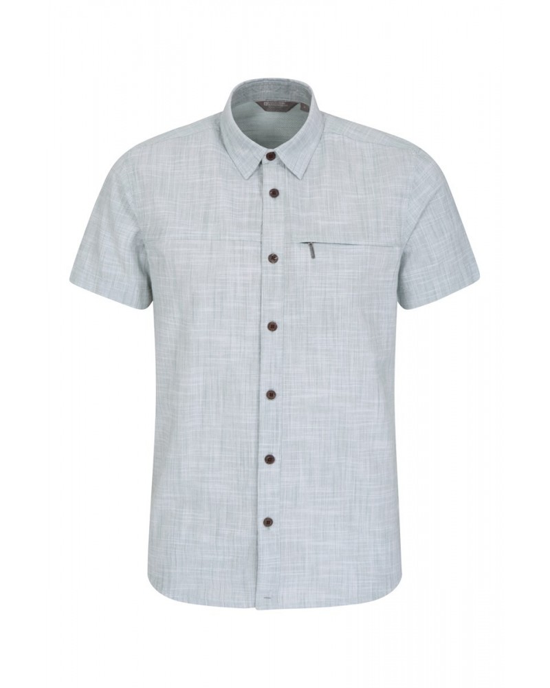 Coconut Slub Texture Mens Short-Sleeved Shirt Light Teal $15.29 Tops