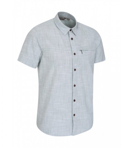 Coconut Slub Texture Mens Short-Sleeved Shirt Light Teal $15.29 Tops