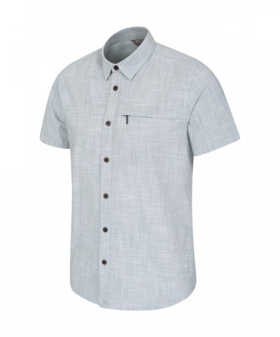 Coconut Slub Texture Mens Short-Sleeved Shirt Light Teal $15.29 Tops