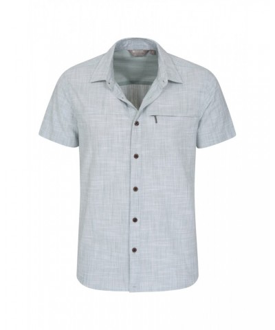 Coconut Slub Texture Mens Short-Sleeved Shirt Light Teal $15.29 Tops