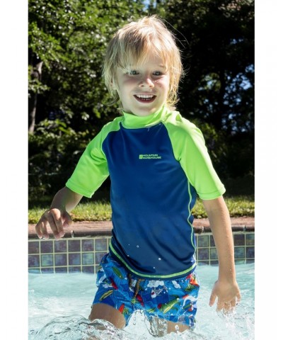 Short Sleeved Kids Rash Guard Bright Green $17.09 Tops