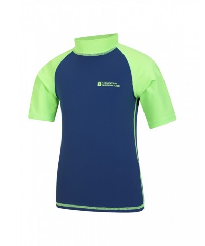 Short Sleeved Kids Rash Guard Bright Green $17.09 Tops