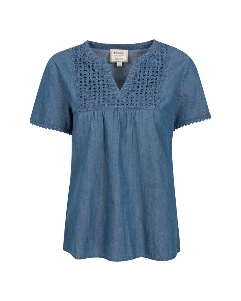 Paris Womens Embroidered Top Denim $15.92 Tops