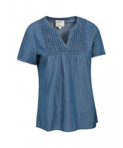 Paris Womens Embroidered Top Denim $15.92 Tops